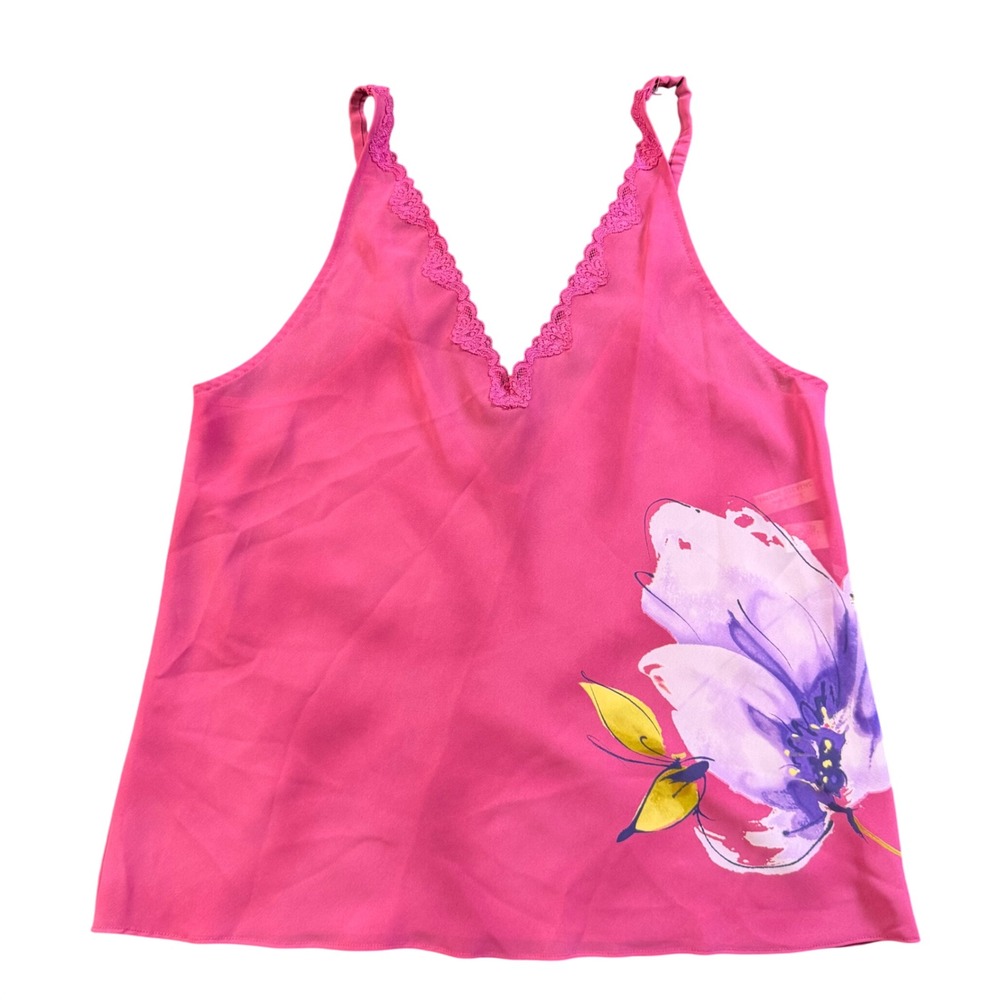 Valerie Stevens Magenta Pink Floral Lace Trim V-Neck Camisole Tank Top Large - Picture 6 of 9